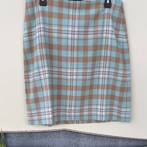 Talbots Aqua and Brown Plaid Pencil Skirt